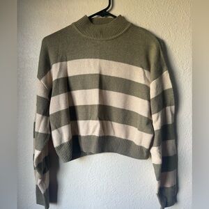 Striped Olive and Cream Women's Sweater